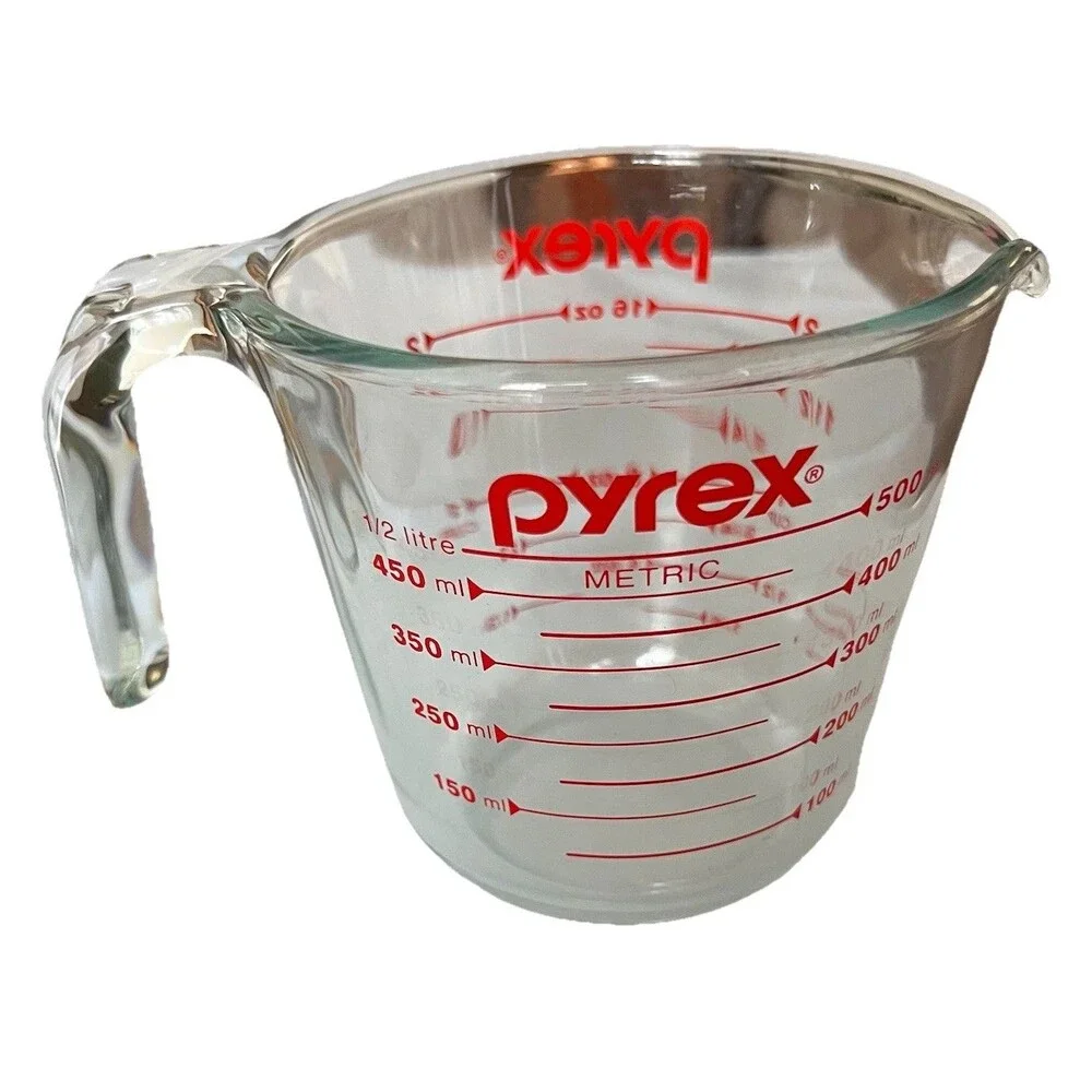 PYREX 2-cups 1-pint  500-mL Heavy‎ Glass Measuring Cup Red Letters L-Handle